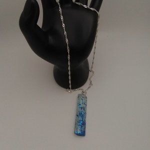 Clear and Blue Cylinder Resin Necklace